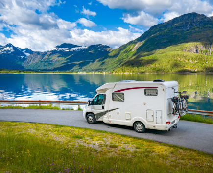 RV traveling on the road