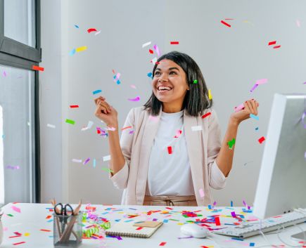 happy woman with confetti